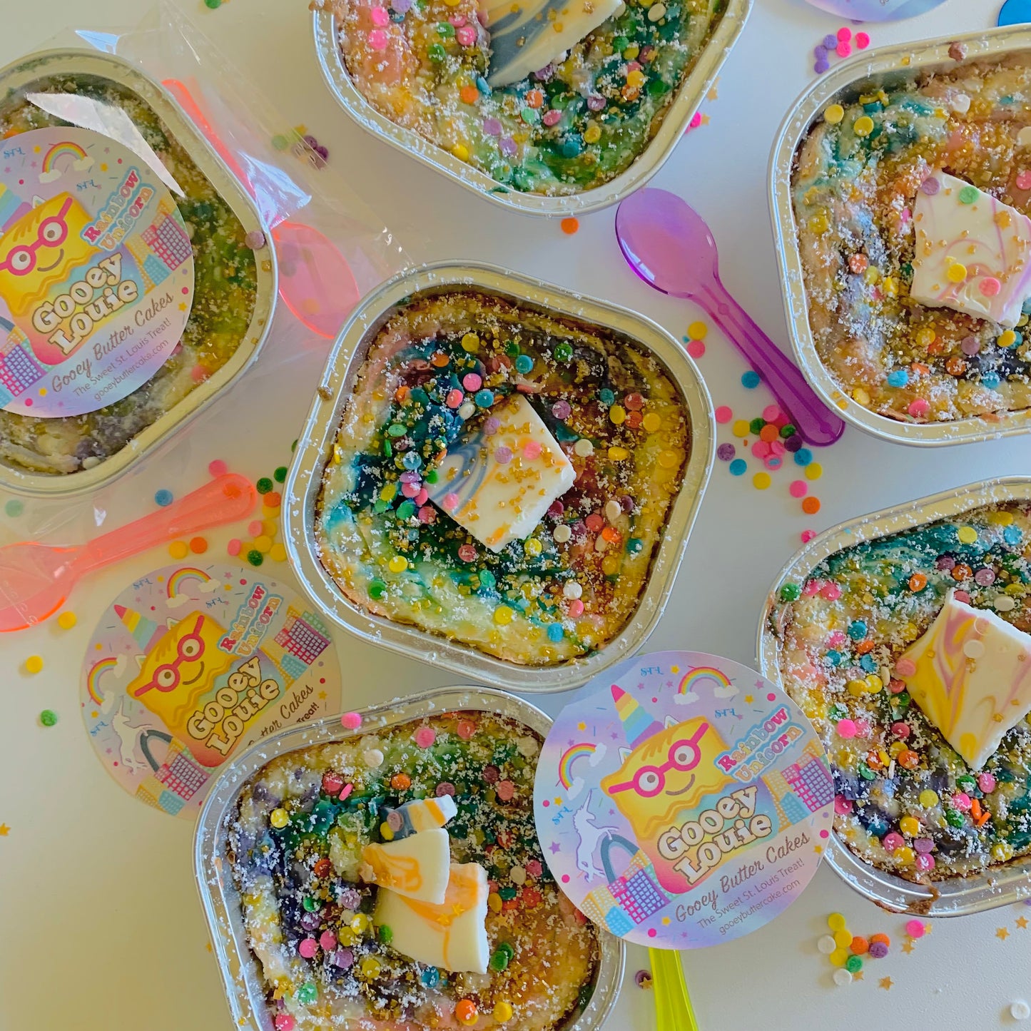 Six (6) RAINBOW UNICORN Baby Louies Gooey Butter Cake Flavor SHIPPING INCLUDED