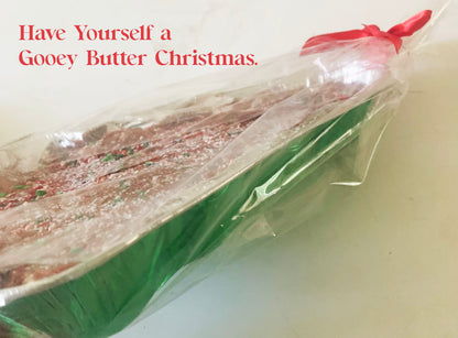 Have Yourself a Gooey Butter Christmas —Tree-Shaped Tin — Red Velvet Gooey Butter Cake with Sprinkles