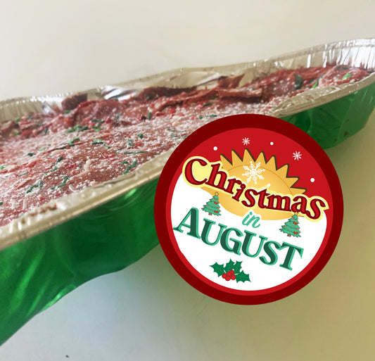 Have Yourself a Gooey Butter Christmas —Tree-Shaped Tin — Red Velvet Gooey Butter Cake with Sprinkles