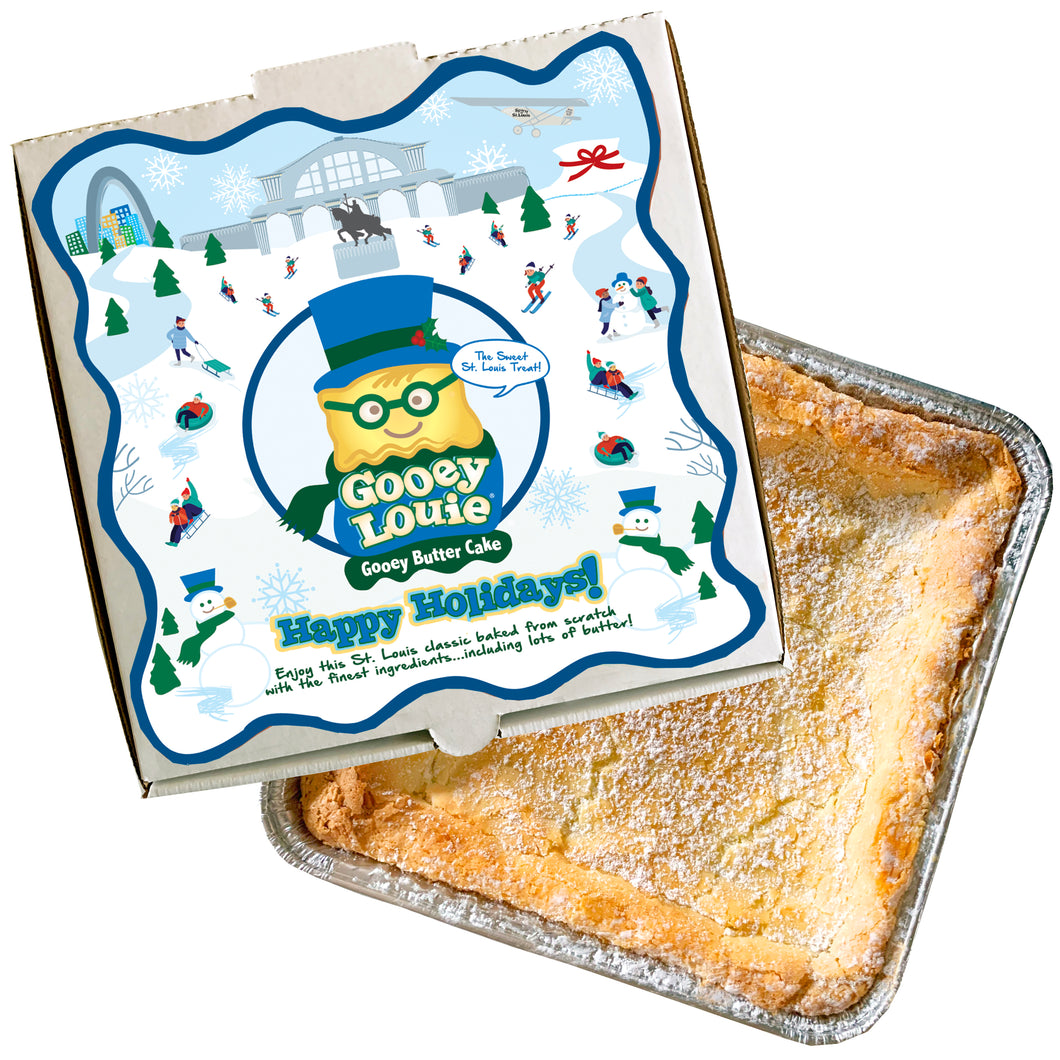 Products CAKE FOR LOCAL PICKUP ONLY Gooey Louie Gooey Butter Cake — Happy Holidays SNOWMAN
