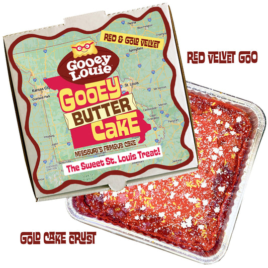 RED & GOLD VELVET Gooey Louie Gooey Butter Cake Missouri BIG GAME Gift Box LOCAL PICKUP